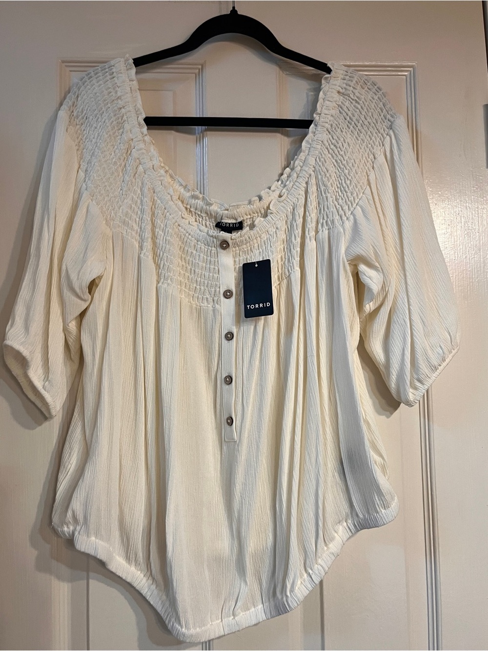 NWT torrid Cream Smocked Button-Front Peasant Top